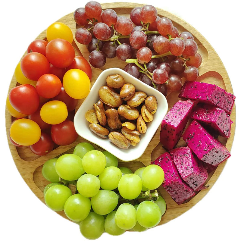 Loon Peak® Divided Serving Trays & Platters,Bamboo Fruit Tray,Round